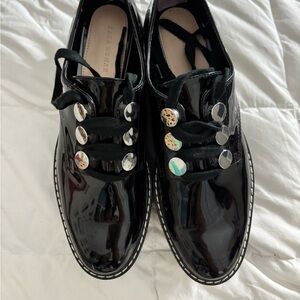 zara Black patent leather lace-up oxfords with silver studs